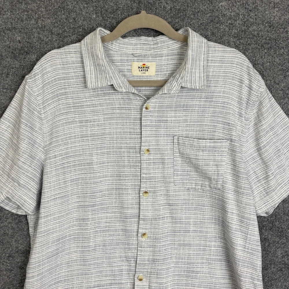 Marine Layer Button Down Shirt Mens Large White Excellent Short Sleeve Striped